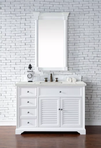 Savannah 48" Single Vanity, Bright White w/ 3 CM Eternal Jasmine Pearl Top - Image 2