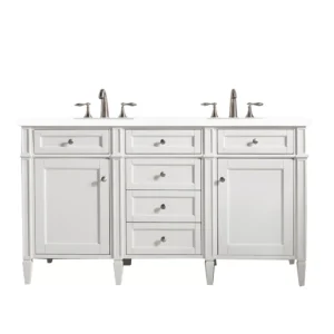 Brittany 60″ Double Vanity, Bright White Vanity w/ 3 CM White Zeus Quartz Top