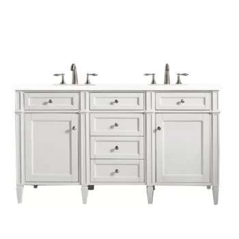 Brittany 60" Double Vanity, Bright White Vanity w/ 3 CM White Zeus Quartz Top