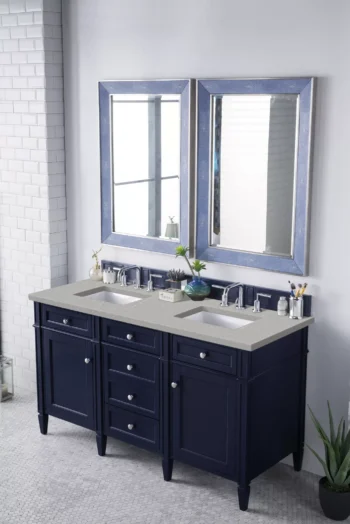 Brittany 60" Double Vanity, Victory Blue w/ 3 CM Eternal Serena Quartz Top - Image 3