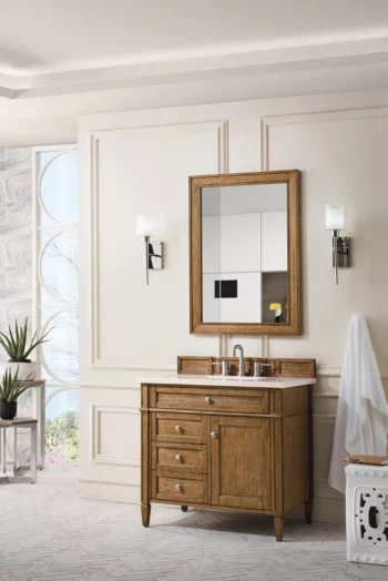 Brittany 36" Single Vanity, Saddle Brown w/ 3 CM Eternal Marfil Quartz Top - Image 3