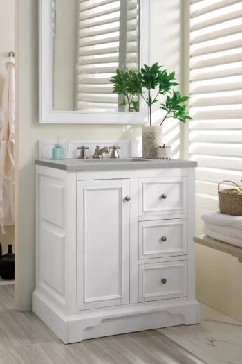De Soto 30" Single Vanity, Bright White w/ 3 CM Eternal Serena Quartz Top - Image 3