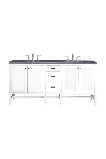 Addison 72" Double Vanity, Glossy White w/ 3 CM Charcoal Soapstone Quartz Top