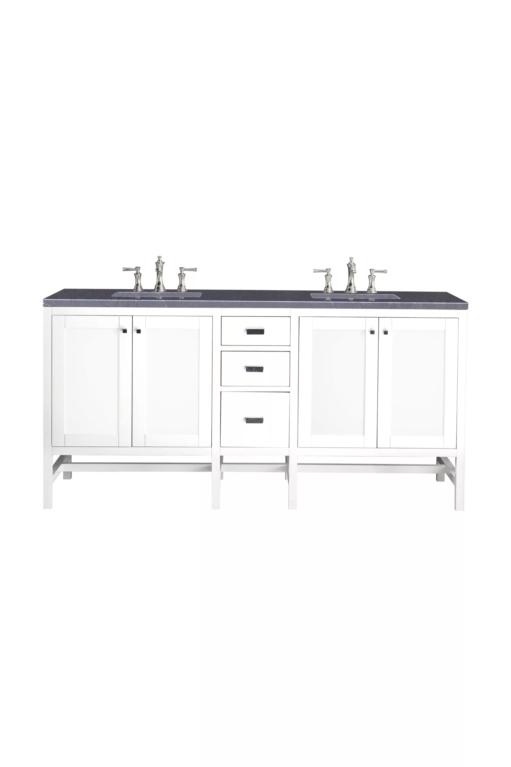 Addison 72" Double Vanity, Glossy White w/ 3 CM Charcoal Soapstone Quartz Top