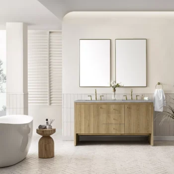 Hudson 60" Double Vanity, Light Natural Oak w/ 3 CM Eternal Serena Top - Image 2