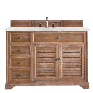 Savannah 48″ Single Vanity, Driftwood w/ 3 CM Eternal Jasmine Pearl Quartz Top