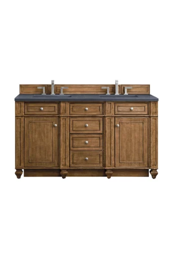 Bristol 60" Double Vanity, Saddle Brown w/ 3 CM Charcoal Soapstone Quartz Top