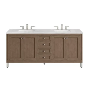 Chicago 72″ Double Vanity, Whitewashed Walnut w/ 3 CM Arctic Fall Solid Surface Top