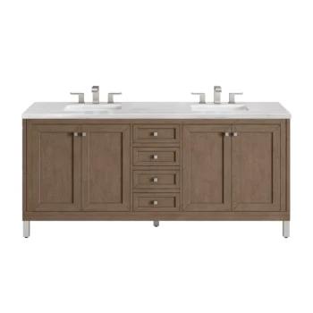 Chicago 72" Double Vanity, Whitewashed Walnut w/ 3 CM Arctic Fall Solid Surface Top