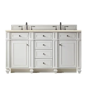 Bristol 60″ Double Vanity, Bright White w/ 3 CM Eternal Marfil Quartz Top