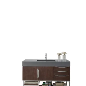 Columbia 48″ Single Vanity, Coffee Oak w/ Dusk Grey Glossy Composite Stone Top