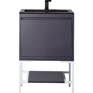 Milan 23.6″ Single Vanity, Modern Gray Glossy, Glossy White w/ Charcoal Black Composite Stone Top
