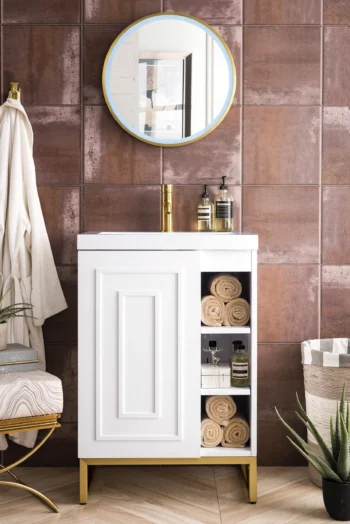 Alicante 24" Single Vanity, Glossy White, Radiant Gold w/ White Glossy Composite Stone Top - Image 2