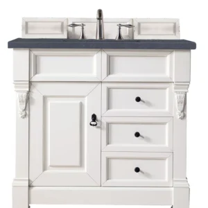 Brookfield 36″ Single Vanity, Bright White w/ 3 CM Charcoal Soapstone Quartz Top