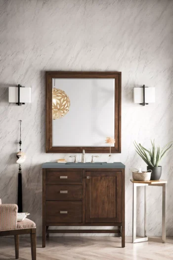 Addison 36" Single Vanity, Mid-Century Acacia w/ 3 CM Cala Blue Top - Image 2