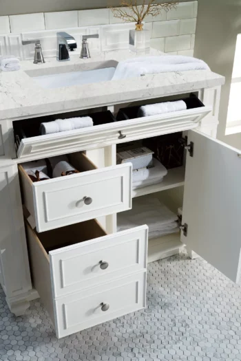 Bristol 36" Single Vanity, Bright White w/ 3 CM Eternal Jasmine Pearl Quartz Top - Image 4