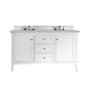 Palisades 60″ Double Vanity, Bright White w/ 3 CM Eternal Serena Quartz Top
