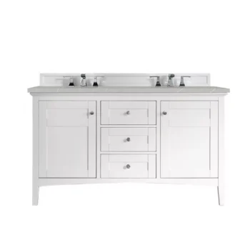 Palisades 60" Double Vanity, Bright White w/ 3 CM Eternal Serena Quartz Top