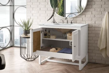 Athens 36" Single Vanity, Glossy White w/ 3 CM Ethereal Noctis Top - Image 4