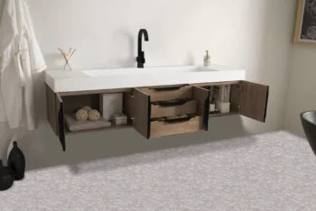 Mercer Island 72" Single Vanity, Latte Oak, Matte Black w/ Glossy White Composite Stone Top - Image 4