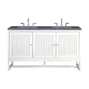 Athens 60″ Double Vanity, Glossy White w/ 3 CM Charcoal Soapstone Quartz Top