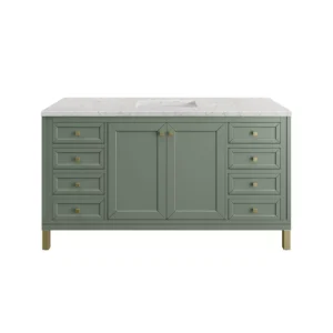 Chicago 60″ Single Vanity, Smokey Celadon w/ 3 CM Eternal Jasmine Pearl Top