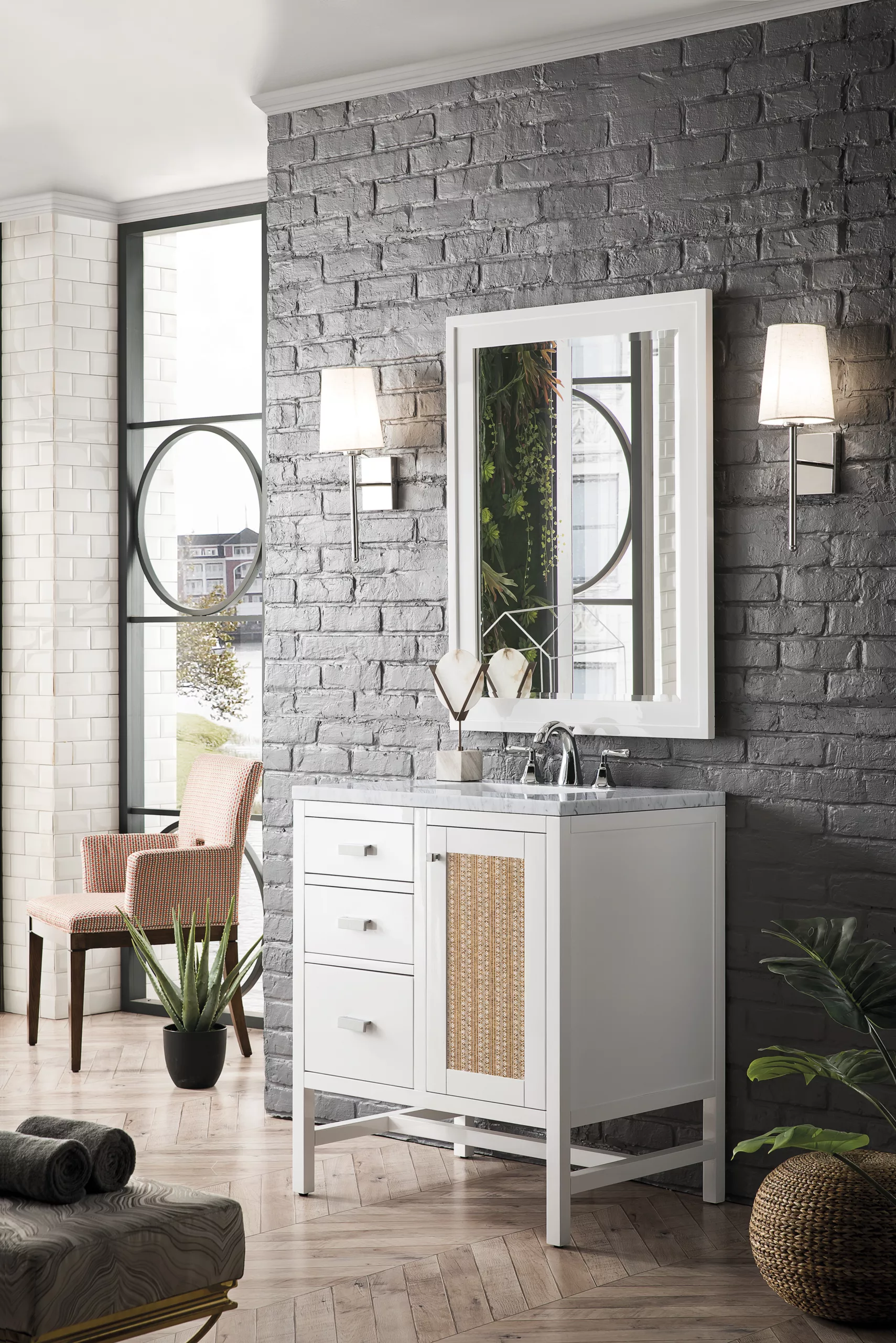 Addison 30" Single Vanity, Glossy White w/ 3 CM Arctic Fall Solid Surface Top - Image 6