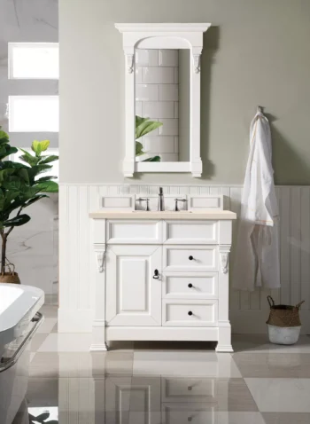 Brookfield 36" Single Vanity, Bright White w/ 3 CM Eternal Marfil Quartz Top - Image 2