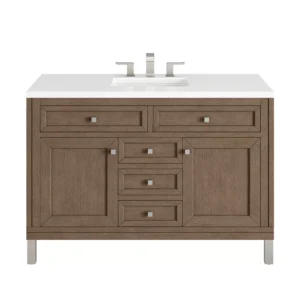 Chicago 48″ Single Vanity, Whitewashed Walnut w/ 3 CM White Zeus Quartz Top