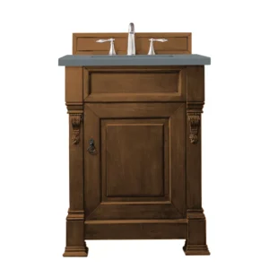 Brookfield 26″ Single Vanity, Country Oak w/ 3 CM Cala Blue Top