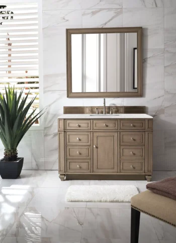 Bristol 48" Single Vanity, Whitewashed Walnut w/ 3 CM Eternal Jasmine Pearl Quartz Top - Image 2