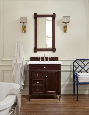 Brittany 30" Single Vanity, Burnished Mahogany, w/ 3 CM White Zeus Quartz Top - Image 2
