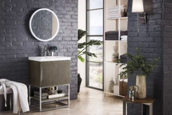 Columbia 24" Single Vanity, Ash Gray, Brushed Nickel w/ White Glossy Composite Stone Top - Image 3