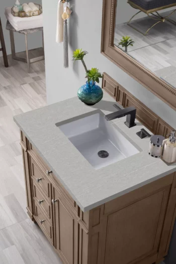 Bristol 30" Single Vanity, Whitewashed Walnut w/ 3 CM Eternal Serena Quartz Top - Image 3