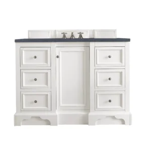De Soto 48″ Single Vanity, Bright White w/ 3 CM Charcoal Soapstone Quartz Top