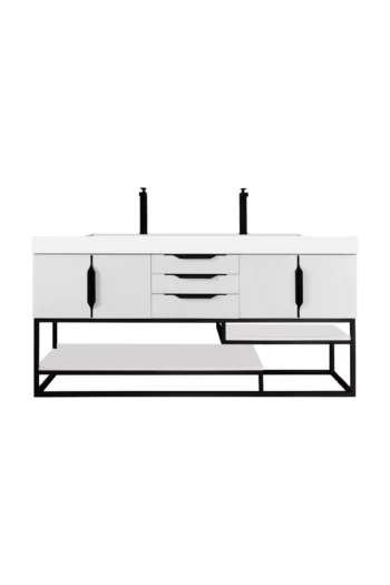 Columbia 72" Double Vanity, Glossy White, Matte Black w/ Glossy White Composite Stone Top