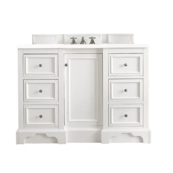 De Soto 48" Single Vanity, Bright White w/ 3 CM White Zeus Quartz Top
