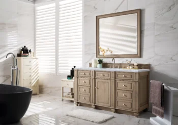 Bristol 60" Single Vanity, Whitewashed Walnut w/ 3 CM Carrara Marble Top - Image 3
