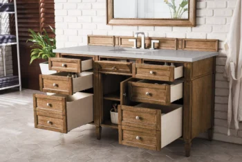 Brittany 60" Single Vanity, Saddle Brown w/ 3 CM Eternal Serena Quartz Top - Image 4