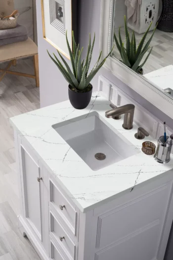 De Soto 30" Single Vanity, Bright White w/ 3 CM Ethereal Noctis Quartz Top - Image 3