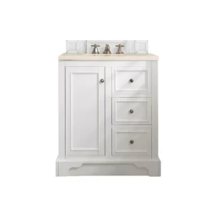 De Soto 30″ Single Vanity, Bright White w/ 3 CM Eternal Marfil Quartz Top