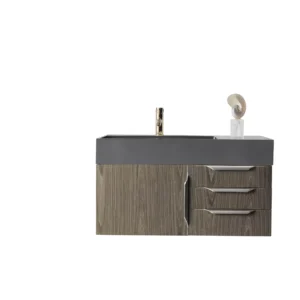 Mercer Island 36″ Single Vanity, Ash Gray w/ Dusk Grey Glossy Composite Stone Top
