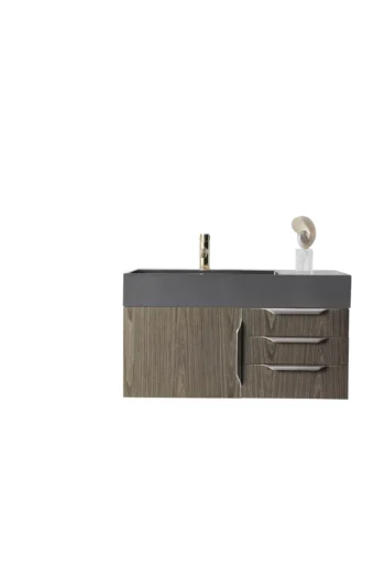 Mercer Island 36" Single Vanity, Ash Gray w/ Dusk Grey Glossy Composite Stone Top