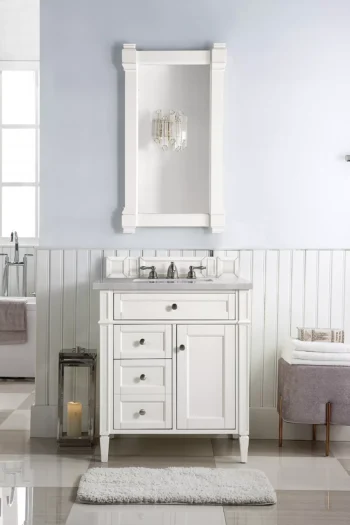 Brittany 30" Single Vanity, Bright White, w/ 3 CM Eternal Serena Quartz Top - Image 2