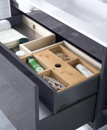 Milan 35.4" Single Vanity, Modern Gray Glossy, Matte Black w/ Glossy White Composite Stone Top - Image 5