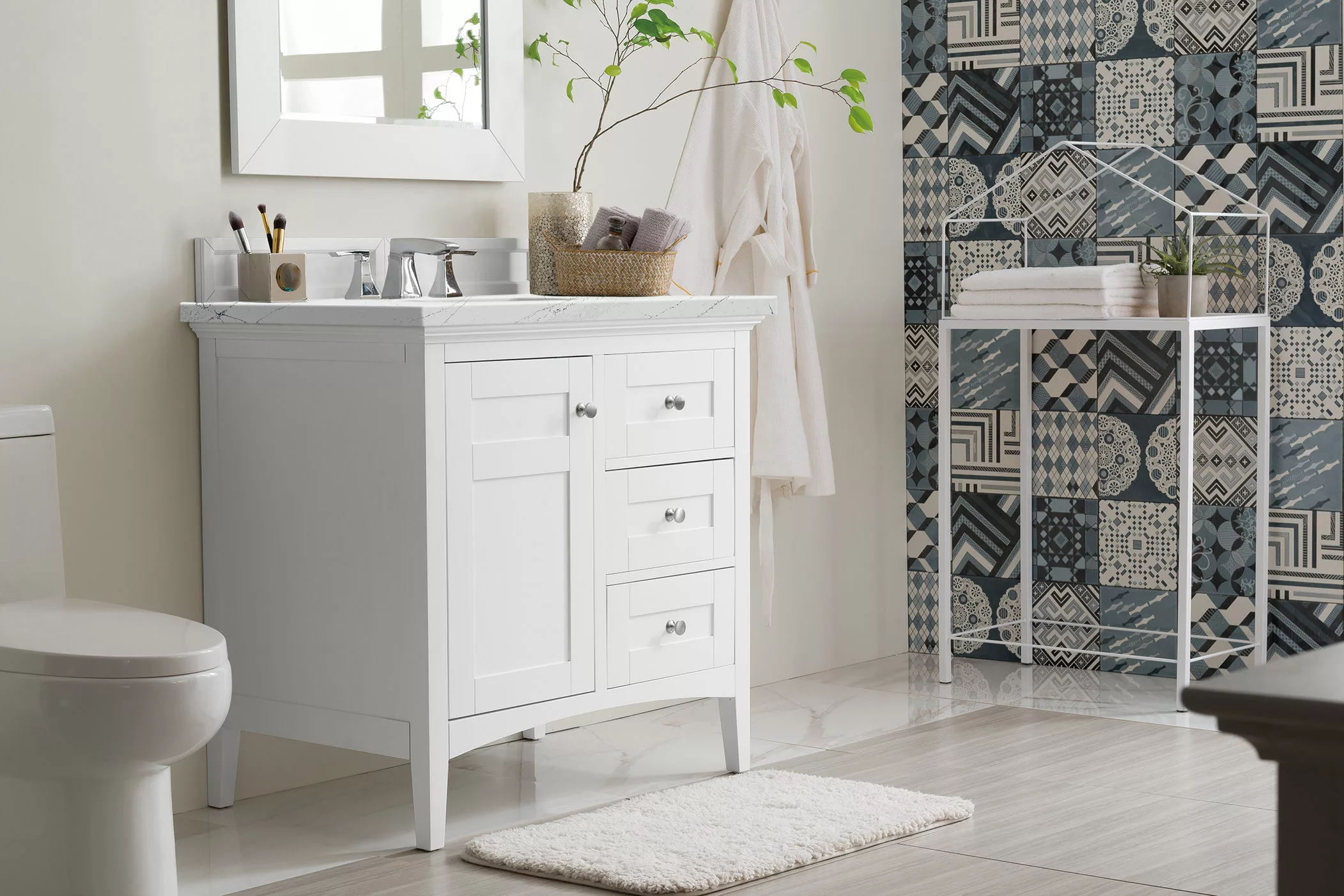 Palisades 36" Single Vanity, Bright White w/ 3 CM Ethereal Noctis Quartz Top - Image 3