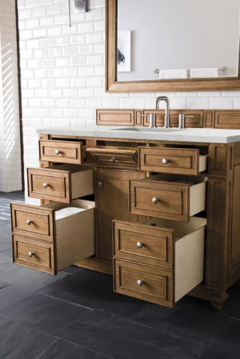 Bristol 48" Single Vanity, Saddle Brown w/ 3 CM Eternal Jasmine Pearl Quartz Top - Image 4