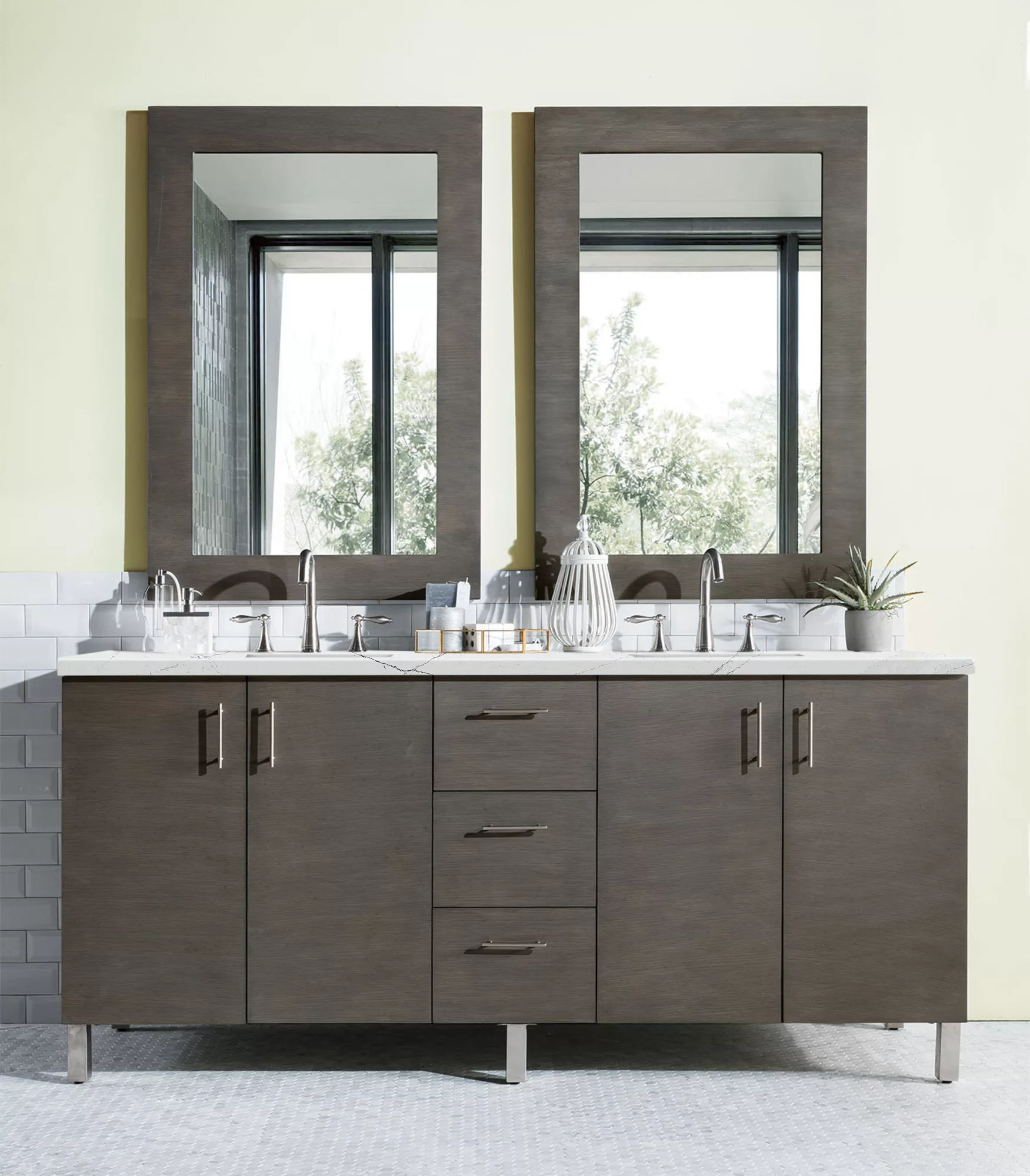 Metropolitan 72" Double Vanity, Silver Oak w/ 3 CM Ethereal Noctis Quartz Top - Image 2