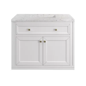 Chicago 36″ Single Vanity, Glossy White w/ 3 CM Eternal Jasmine Pearl Top