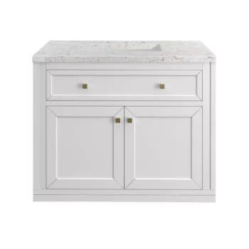 Chicago 36" Single Vanity, Glossy White w/ 3 CM Eternal Jasmine Pearl Top